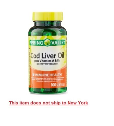 Spring Valley Cod Liver Oil plus Vitamins A & D3 Softgels 100 Count