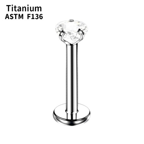 2 Multishape Zircon Titanium Labret Lip Stud 6-12mm Bar Internal Thread Piercing - Picture 8 of 18