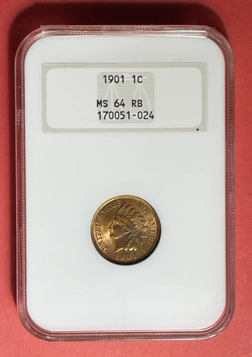 1901 Indian Head Cent, NGC Graded MS64RB Red Brown.  Beautiful mostly Red Cent.