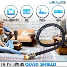 6ft RG6 Black Quad Shield Coaxial Cable for TV Antenna Satellite CATV 75 Ohm
