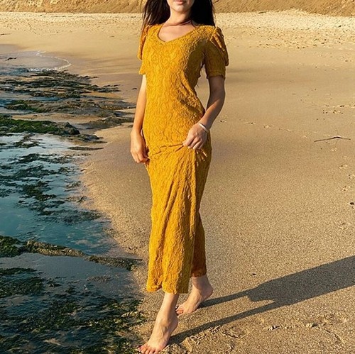 Shabby Chic Sz XS Mustard Yellow Gold Chenille Velvet Lace Maxi Dress NWT NEW - Picture 12 of 20