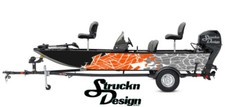 Boat Wrap Orange Black Gray Vinyl Graphic Decal Kit Fish Abstract Shatter Lines