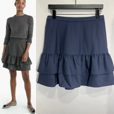 Preloved Crew Wool Flannel Ruffle Skirt Size $98 G7119 Deep