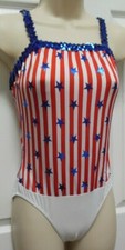 Patriotic Dance costume leotard Blue Foil stars Red white striped field XLchild