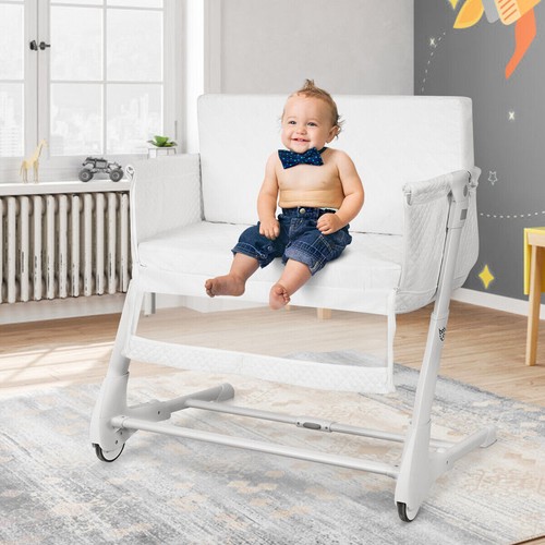 2-in-1 Baby Bedside Crib Bassinet &Sofa Infant Mesh Side Sleeping Bed Adjustable - Picture 11 of 12