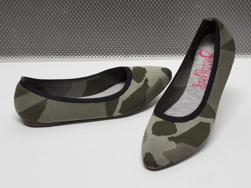Jellypop Champs Knitted Memory Foam Green Camo Grey Sz 7.5M Ballet Flats NEW