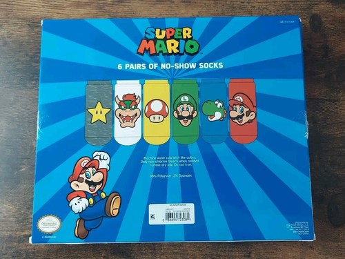 Super Mario Boys No-Show Socks Size S 6-Pack Shoe Size 4 1/2 - 8 1/2 - Picture 2 of 2