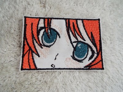 Teal ANIME EYES Salmon Hair 4'' Embroidery Iron-on Patch (E18)