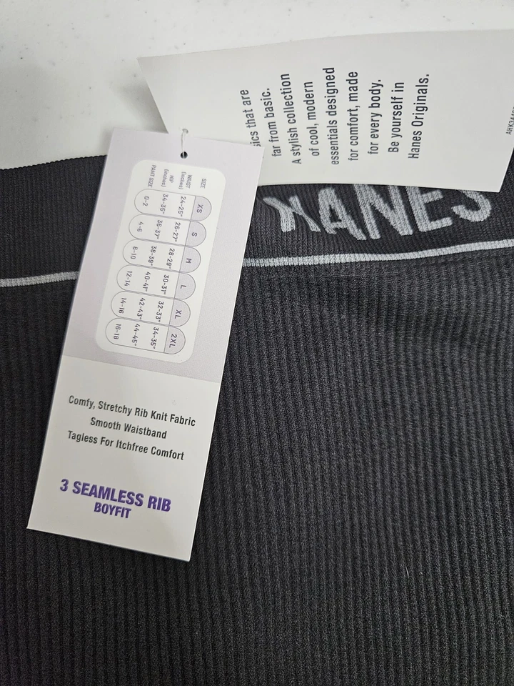 Paquete de 3 boyfit acanalados sin costuras grandes Hanes Originals para mujer negro tostado nuevo con etiquetas Foto 3 de 4