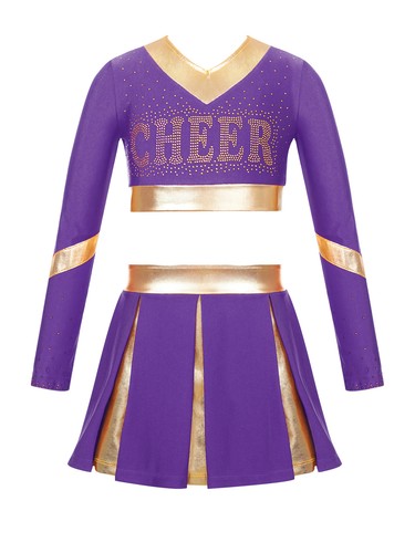 Kids Girls High School Uniform Fancy Dress Up Cheerleading Costume Long Sleeve - Picture 41 of 72