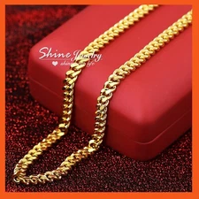 Mens Women Fashion 24K GOLD Filled 6mm Cuban Curb Link Chain Solid NECKLACE 60CM