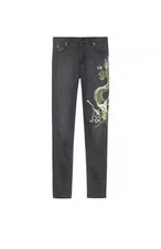 NWT Gucci Dragon Embroidered Skinny Denim Jeans Washed Black Size 25 1410