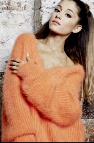 MICHAEL Michael Kors Orange Sweater Ribbed Angora V-Neck Oversize Ariana Grande