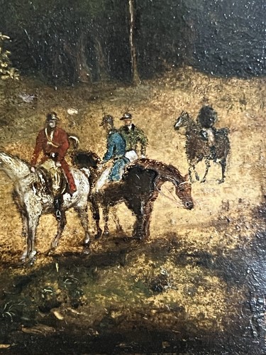 Antik Alt Ölgemälde Ölbild Impressionismus Biedermeier Reiter Jagd Hunde - Bild 6 von 11