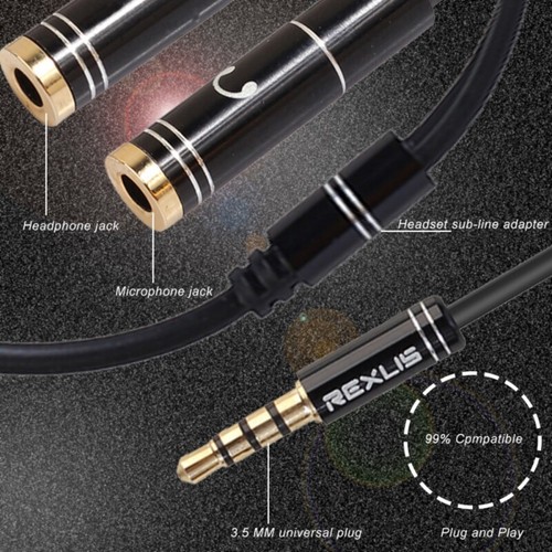 3.5mm Stereo Audio Male to 2 Female Headset Mic TRRS Y-Splitter Cable Adapter AU - Picture 4 of 5