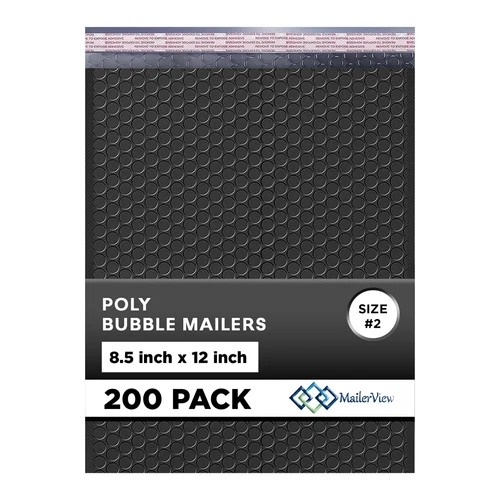 Black Poly Bubble Mailers 8.5x12 inch #2 | Self Seal Padded Envelopes | Cushione