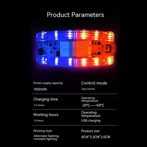 Luz de hombro LED roja azul con clip de cable de carga USB lámpara de seguridad de advertencia - Imagen 3 de 12