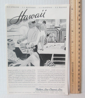 LOT OF 3 HAWAII TOURIST VACATION CRUISE ADS Vintage Magazine 
