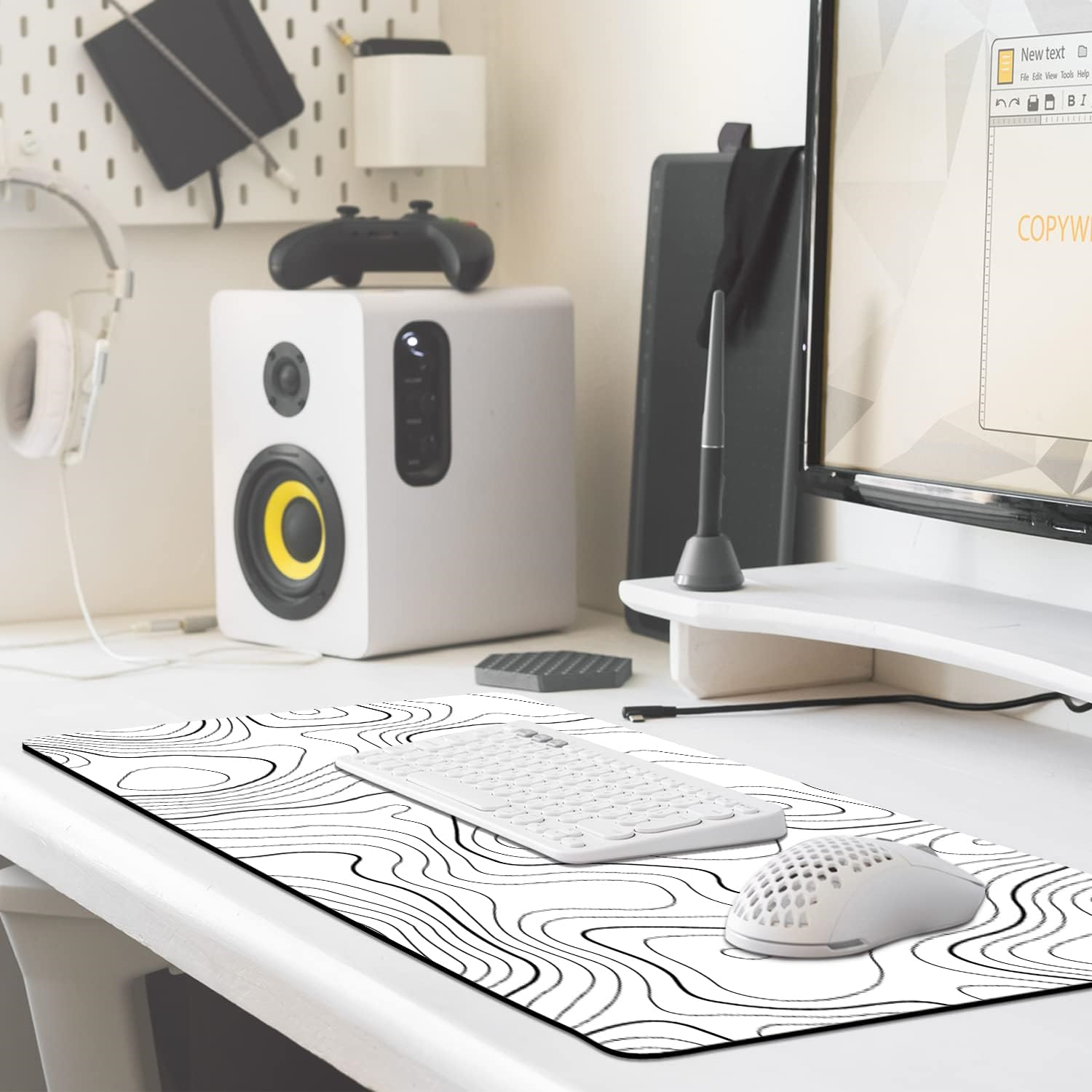 Topographic Mouse Pad White Long Big Extended Gaming Mouse Pad XL Large