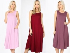 Zenana Women's Sleeveless Loose Fit Buttery Soft Midi to Long Dress Side Pockets
