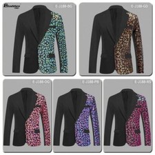 Men Evening Party Lapel Blazers One Button Sequins Tuxedos Jacket Coat Nightclub