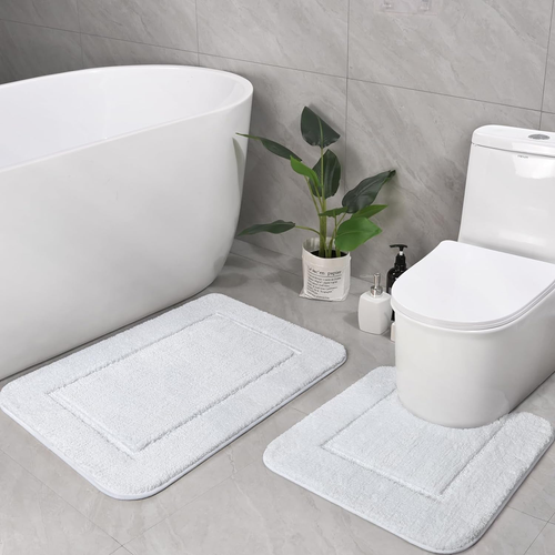 LOCHAS Bathroom Rug Set White, Soft Bath Rug Set 2 Piece Set, Toilet Mat U-Shape - Picture 9 of 12