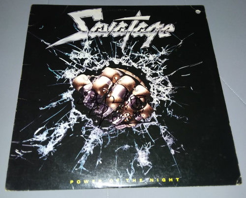 LP SAVATAGE Power Of The Night ATLANTIC 81247-1 SIGNED By Steve Doc Wacholz