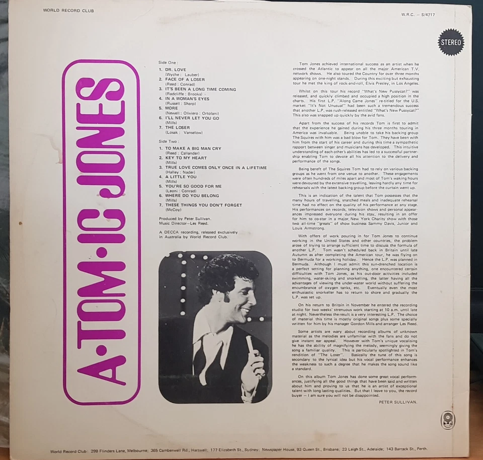 Tom Jones - A-tom-ic Jones - 1972 LP disco casi como nuevo, portada en muy buena condición Foto 2 de 3