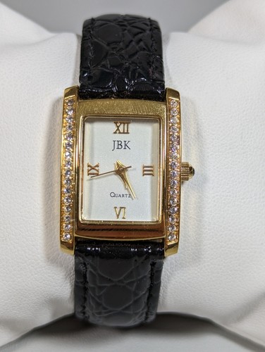 JBK Jacqueline Kennedy Tank Watch Women Gold Tone Pave New Battery 6 inches