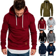 Men Hoodie Casual Hooded Solid Pocket Slim Fit Sweatshirts Pullover Sweater Tops