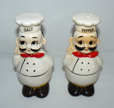 Ceramic Chef 6" Set of 2 Salt and Pepper Shakers W/ Plugs Japan