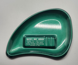Vintage Gwinner N. Dak Heath's Gulf Service Tin Green Ashtray Nice Condition