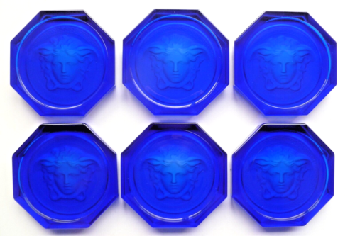 Rosenthal Versace Szklane podkładki 6 niebieskich Nowe i w pudełku Lekkie 2nds TERAZ PRZECENIONE - Zdjęcie 1 z 19