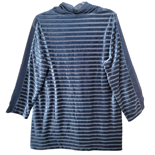 Soft Surroundings Velvet Tunic Top Womens M Blue Meri Sheer Cowl Neck Jewel - Picture 2 of 16