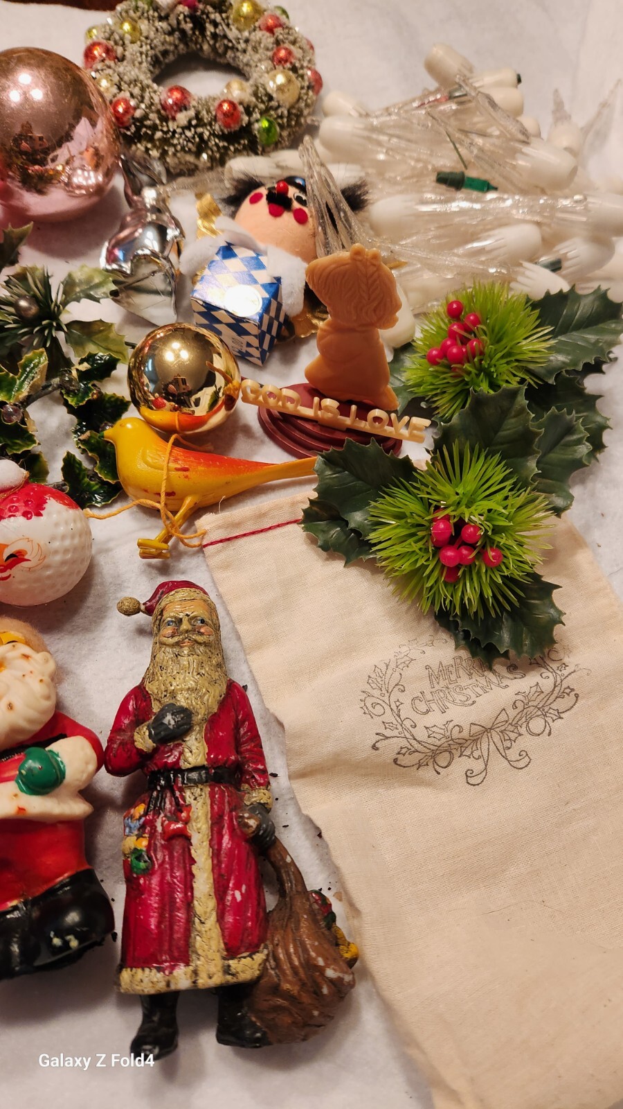 Large Lot Vintage Christmas Items Shiny Brite Flocked Deer Santa More