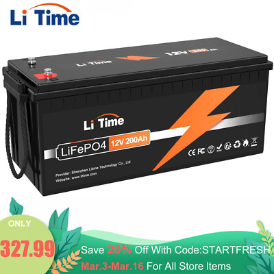 LiTime 12V 200Ah LiFePO4 Deep Cycle Lithium Battery for RV Marine Off-grid Solar