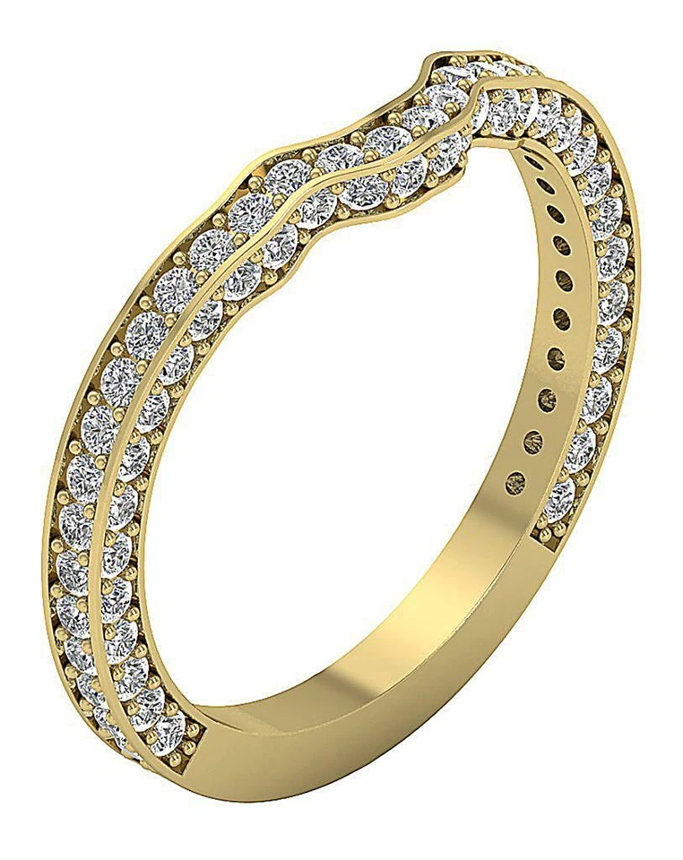 Anillo de aniversario de diamantes talla redonda I1 G 0,90 quilates conjunto de puntas de oro macizo de 14 quilates 2,10 mm Foto 3 de 4