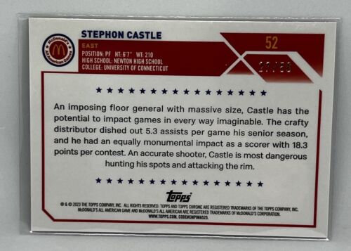 2023 Topps Chrome McDonald’s All American Stephon Castle Gold Raywave #ed 27/50! - Foto 2 di 3
