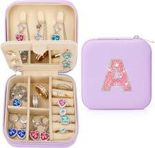 Bling Sparkly Initial Jewelry Case,Personalized Gifts for Teen Purple