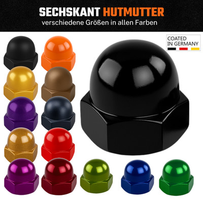10x Hutmutter | DIN1587 | V2A Edelstahl | M4 M5 M6 M8 M10 M12 | farbig