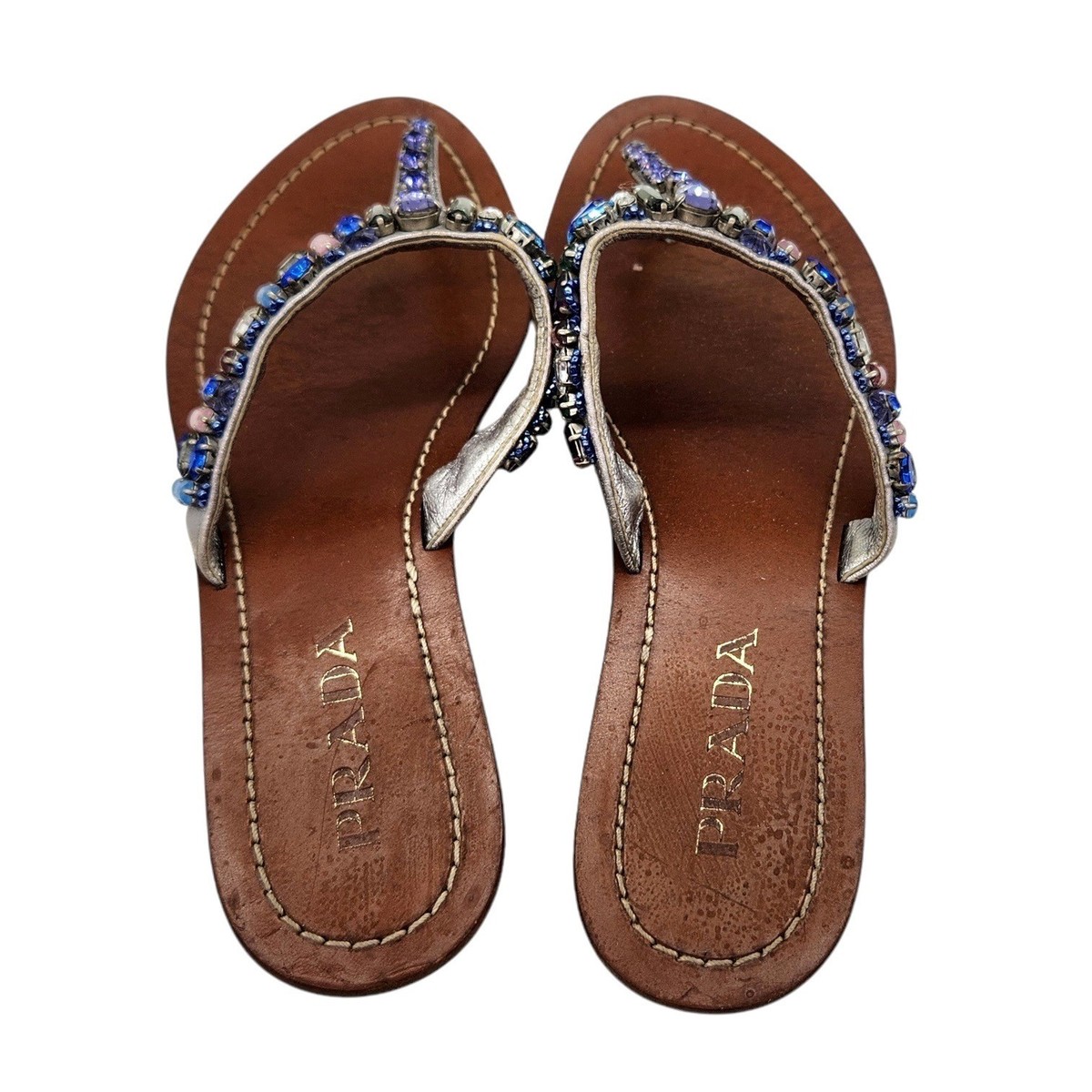 Prada Crystal Embellished Thong Sandal 36.5 Flip Flop Gem