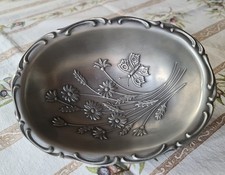 Schale Frieling Zinn 95% Motiv Margariten mit Schmetterling Vintage