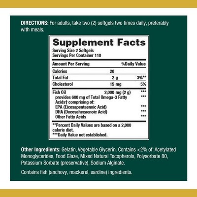 Nature's Bounty Fish Oil 1000 mg Coated Softgels, 220 Count