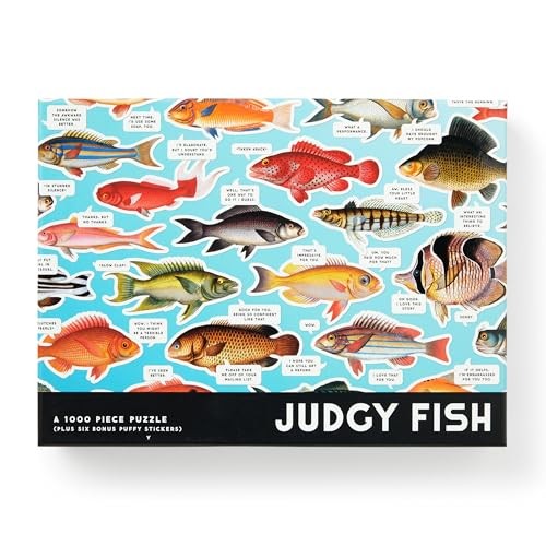 Brass Monkey Judgy Fish – 1000 Piece Jigsaw Puzzle Featuring Vintage Inspired Illustration Of Fish Art With Funny Quotes And Puffy Stickers - Image 6