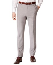 Calvin Klein Mens Slim fit Dress Pants 38 / 32 Light Grey Solid Wool