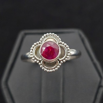 Sterling Rubin Edelstein Ring Damen 9 Kleeblatt Boho Bohemian Floral Vintage Stil 925