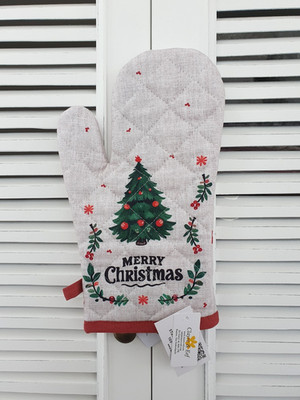 CLAYRE & EEF Topflappen OFENHANDSCHUH ''MERRY CHRISTMAS'' 30x18cm beige Baumwolle