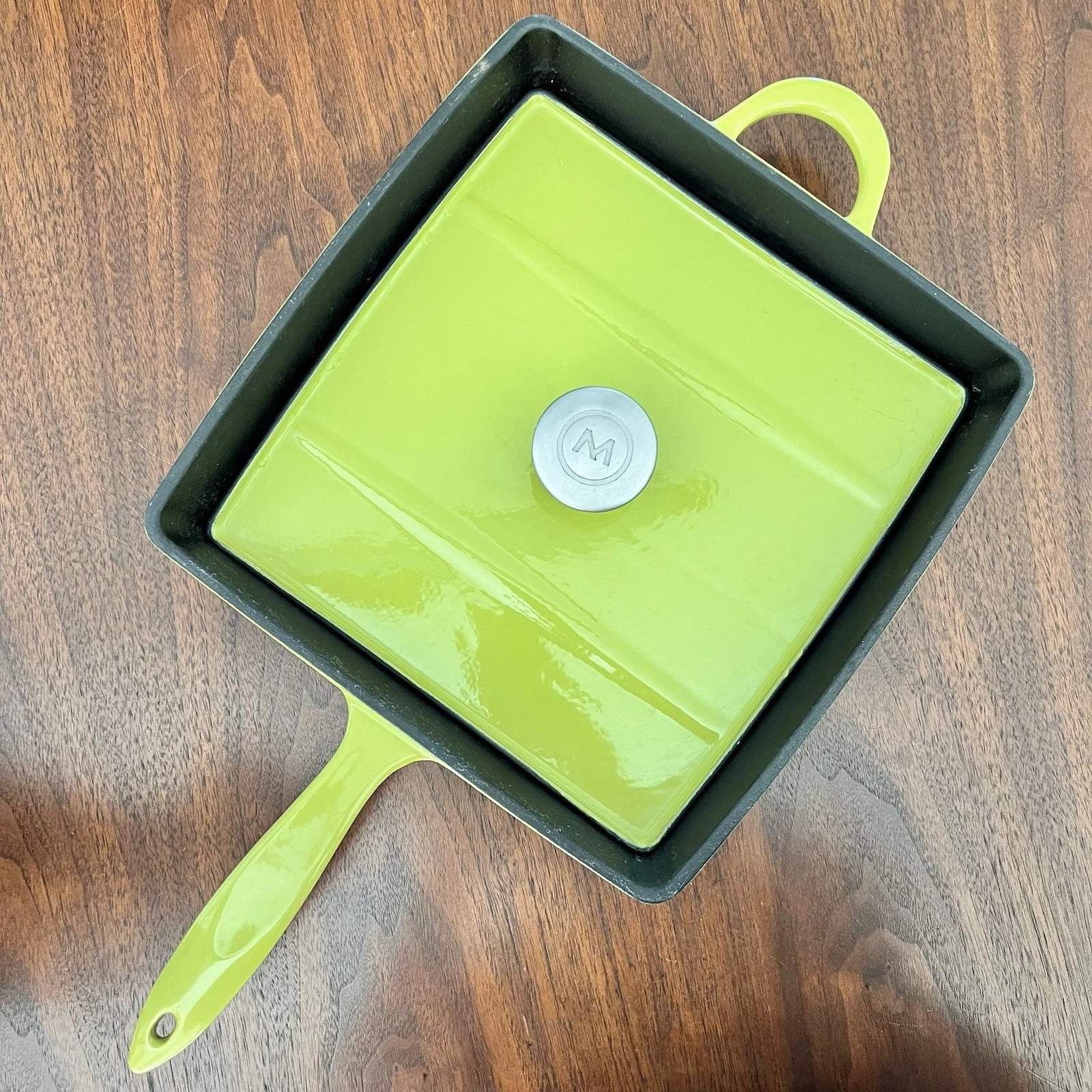 11” Mario Batali Green Porcelain Enameled Cast Iron Grill Pan Panini Press