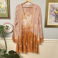 Young Fabulous Broke Rosa Dress XS Pink Orange Sheer Resort Retro Boho Festival