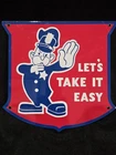 VINTAGE FORD LET'S TAKE IT EASY POLICEMAN 11 3/4" PORCELAIN METAL CAR TRUCK SIGN